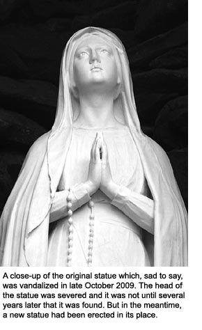 A close-up of the original statue